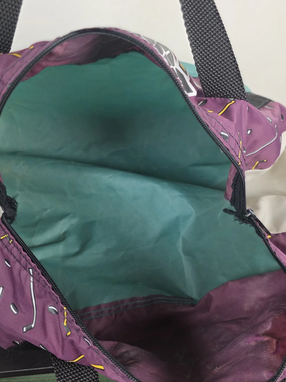 Vintage 90s Disney Mighty Ducks Purple Teal Duffel Bag Made USA